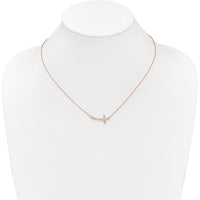 14K Rose Gold Diamond Sideways Cross Necklace - 1/10 Carat Total Diamond Weight by Oro Pregiato
