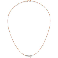14K Rose Gold Diamond Sideways Cross Necklace - 1/10 Carat Total Diamond Weight by Oro Pregiato