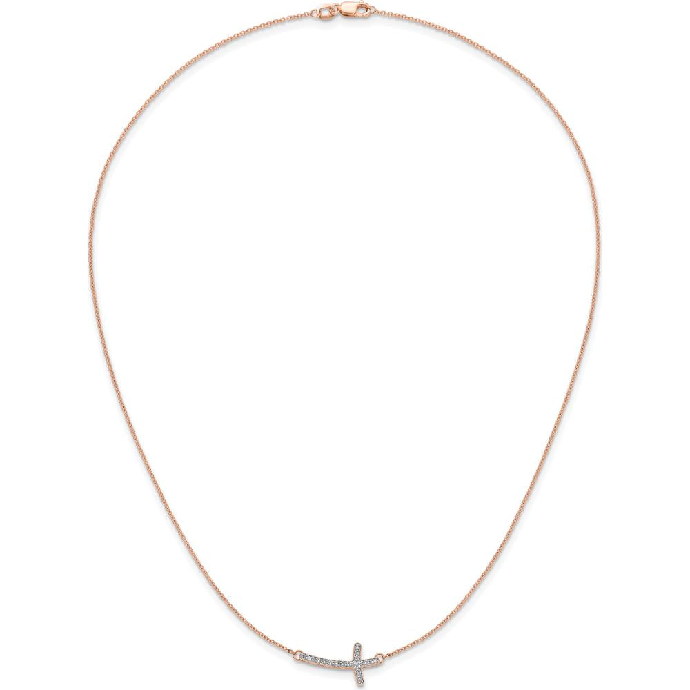 14K Rose Gold Diamond Sideways Cross Necklace - 1/10 Carat Total Diamond Weight by Oro Pregiato