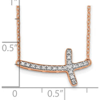 14K Rose Gold Diamond Sideways Cross Necklace - 1/10 Carat Total Diamond Weight by Oro Pregiato