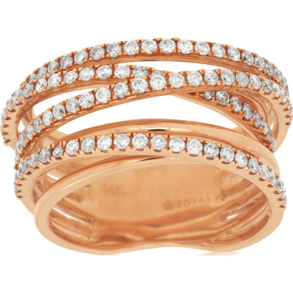 14K Rose Gold Diamond Swirling Band Ring with Prong Set Round Diamonds - 0.93 Carats Total Diamond Weight