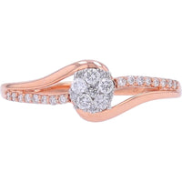 14K Rose Gold Diamond Twist Engagement Ring with Round Cluster - 1/4 Carats Total Diamond Weight