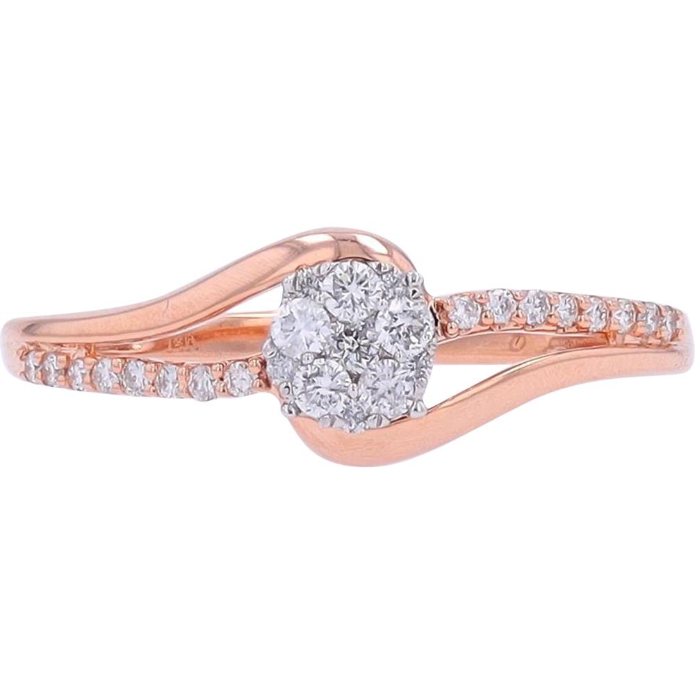 14K Rose Gold Diamond Twist Engagement Ring with Round Cluster - 1/4 Carats Total Diamond Weight