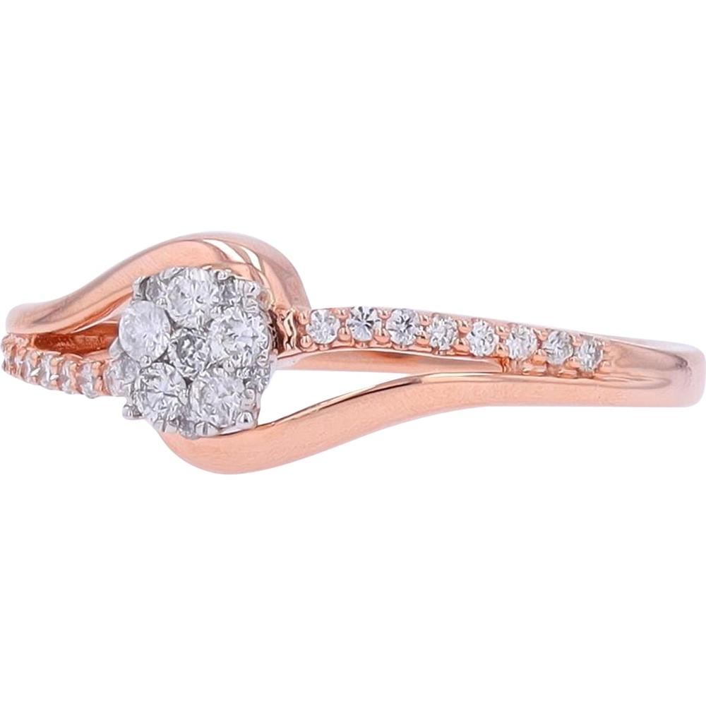 14K Rose Gold Diamond Twist Engagement Ring with Round Cluster - 1/4 Carats Total Diamond Weight