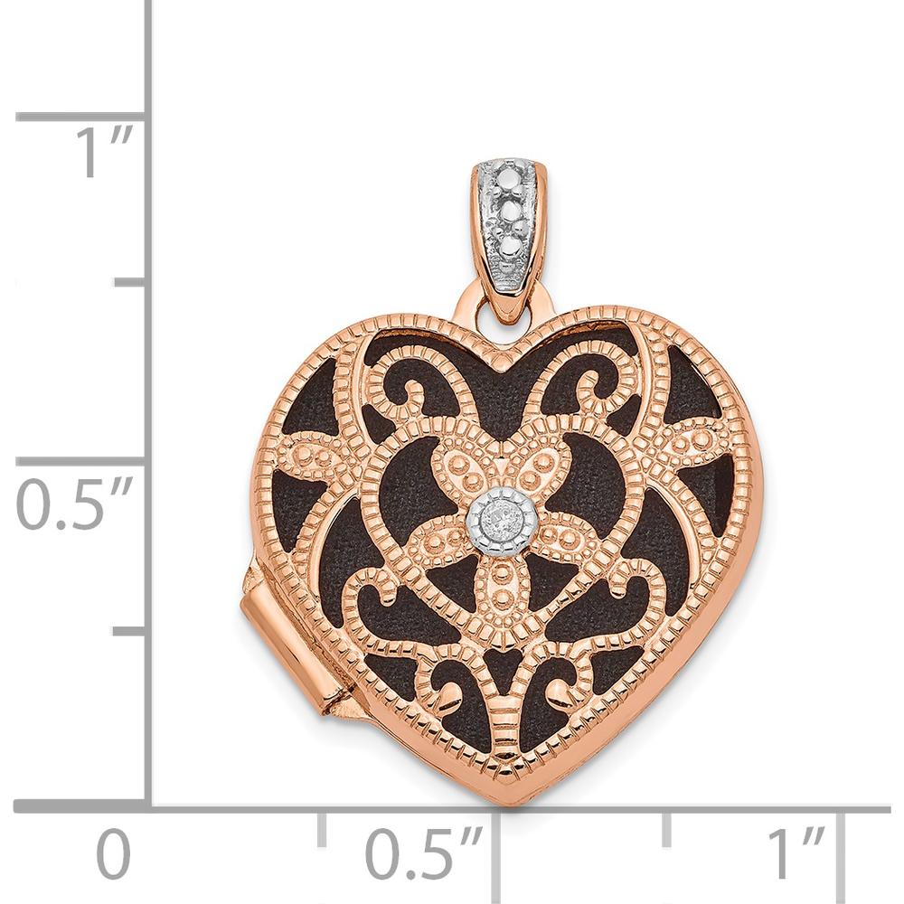 14K Rose Gold Diamond Vintage Filigree Heart Locket - 0.010 Carat Diamond by Monteluci Fine Jewelry