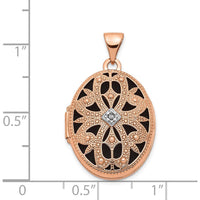 14K Rose Gold Diamond Vintage Filigree Locket with Black Fabric Interior - 0.005 Carat Diamond by Monteluci Fine Jewelry
