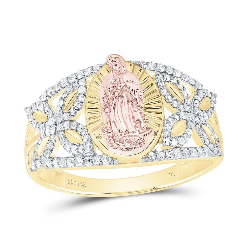 14K Rose Gold Diamond Virgin Mary Ring - 1/3 Carat Total Diamond Weight
