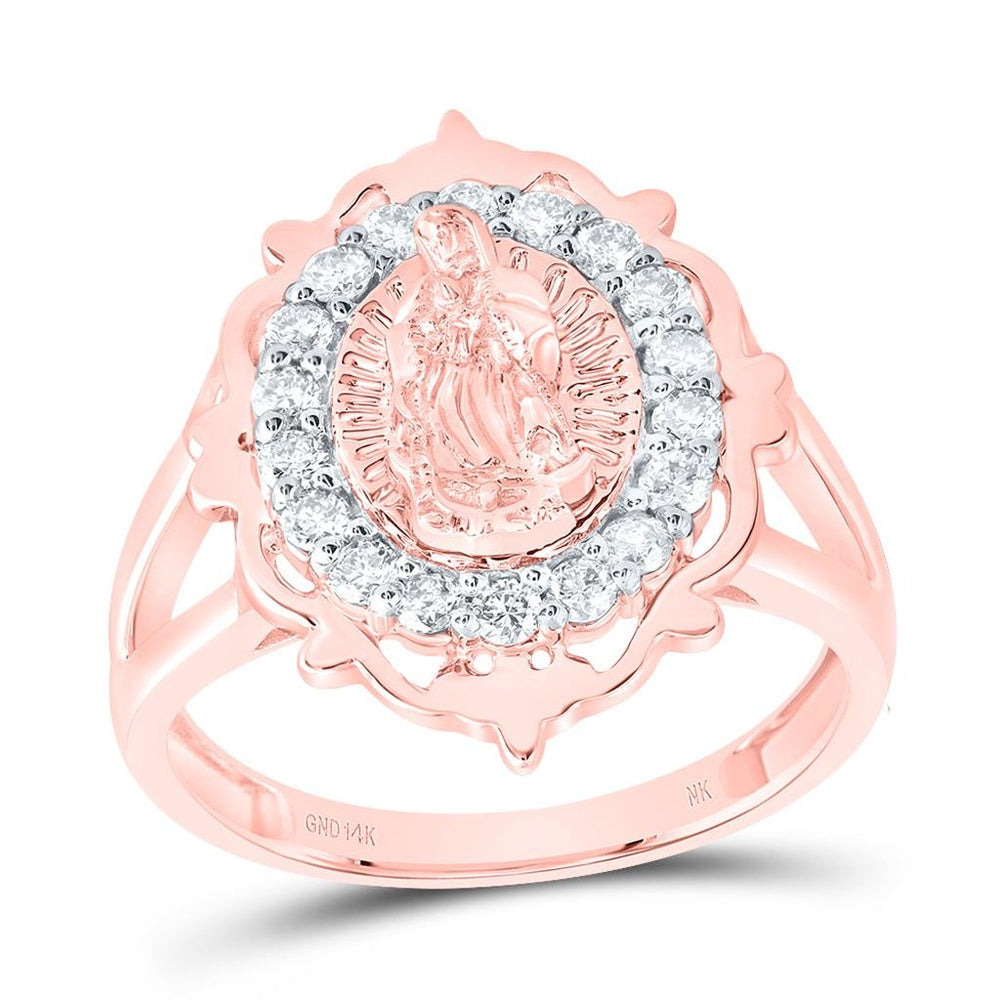 14K Rose Gold Diamond Virgin Mary Ring - 3/8 Carat Total Diamond Weight