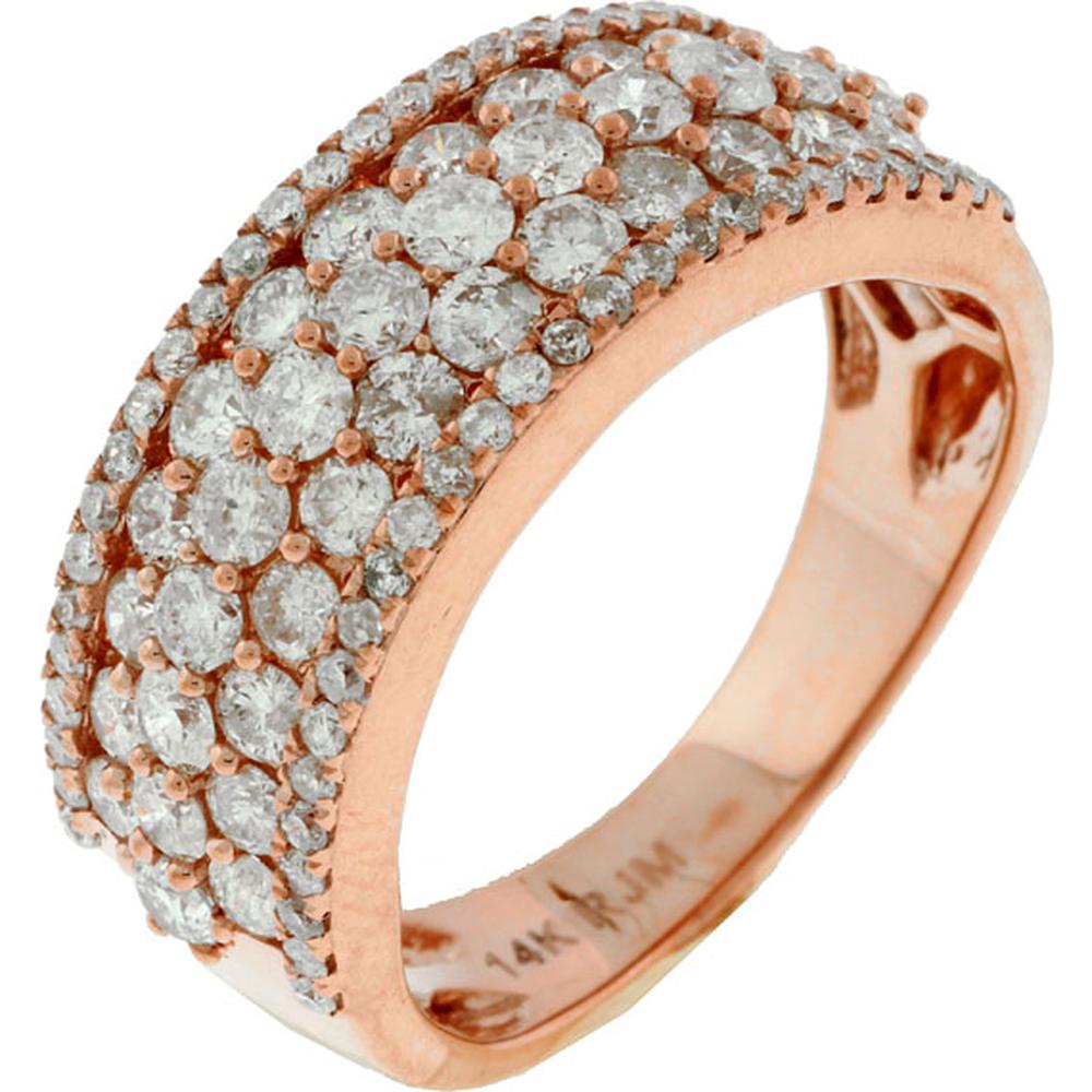 14K Rose Gold Diamond Wedding Band with 1.75 Carats Total Round Diamonds