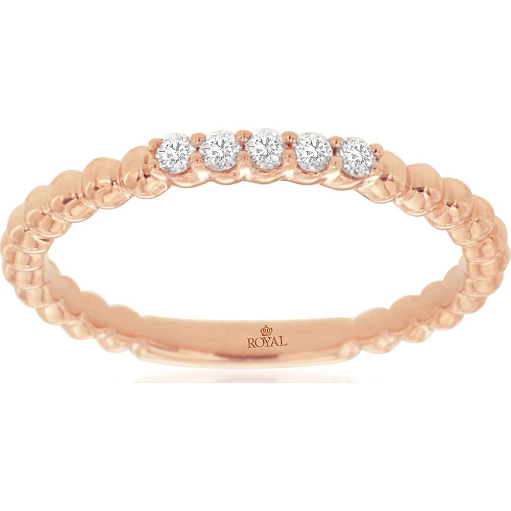 14K Rose Gold Diamond Wedding Band with 5 Brilliant Diamonds - 0.11 Carats Total Diamond Weight