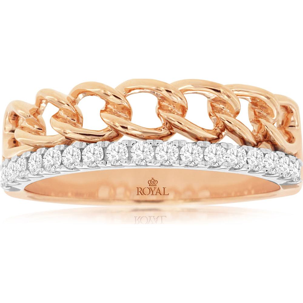 14K Rose Gold Diamond Wedding Band with Interlocking Chain Design - 0.27 Carats Total Diamond Weight