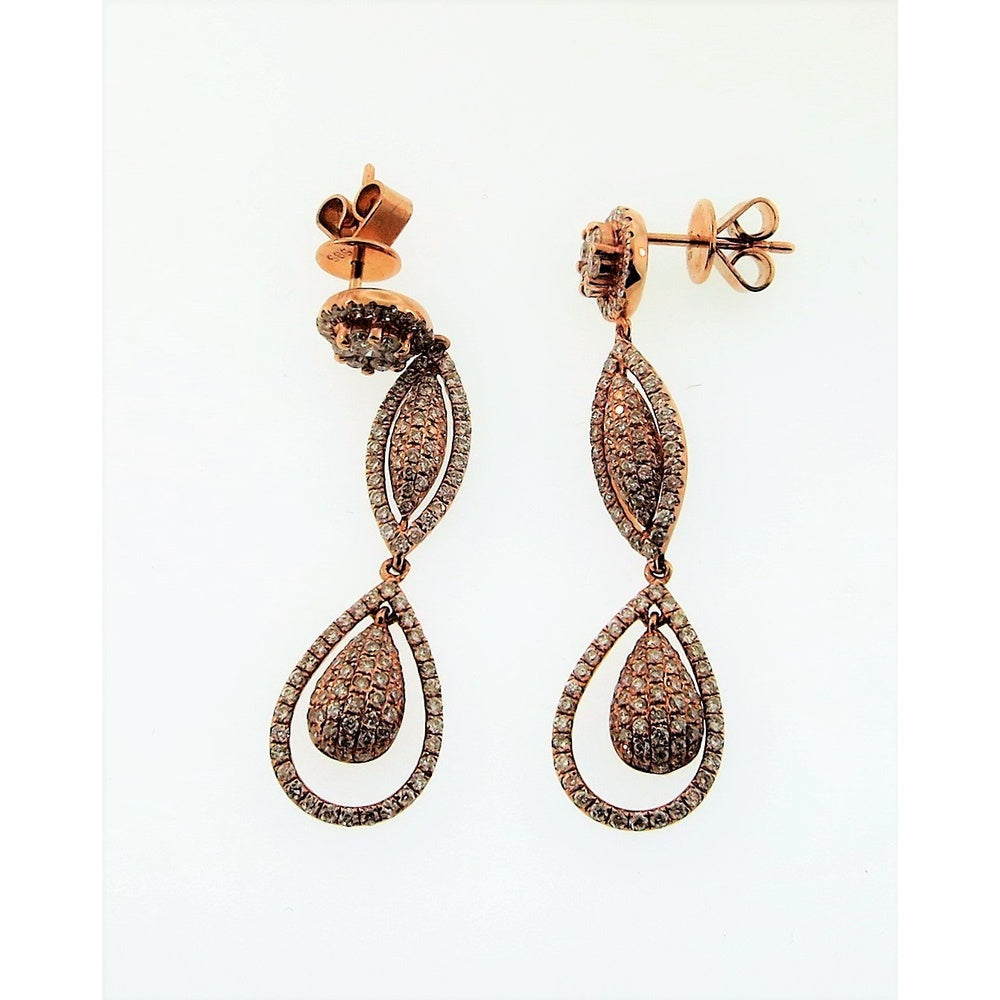 14K Rose Gold Double-Drop Dangle Earrings with Pavé Set Round Diamonds - 1.23 Carat Total Diamond Weight by Auriventus