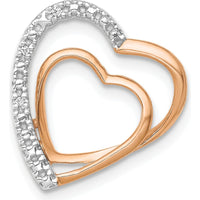 14K Rose Gold Double Heart Pendant with Natural Diamonds - 0.007 Carat Total Diamond Weight by Oro Pregiato