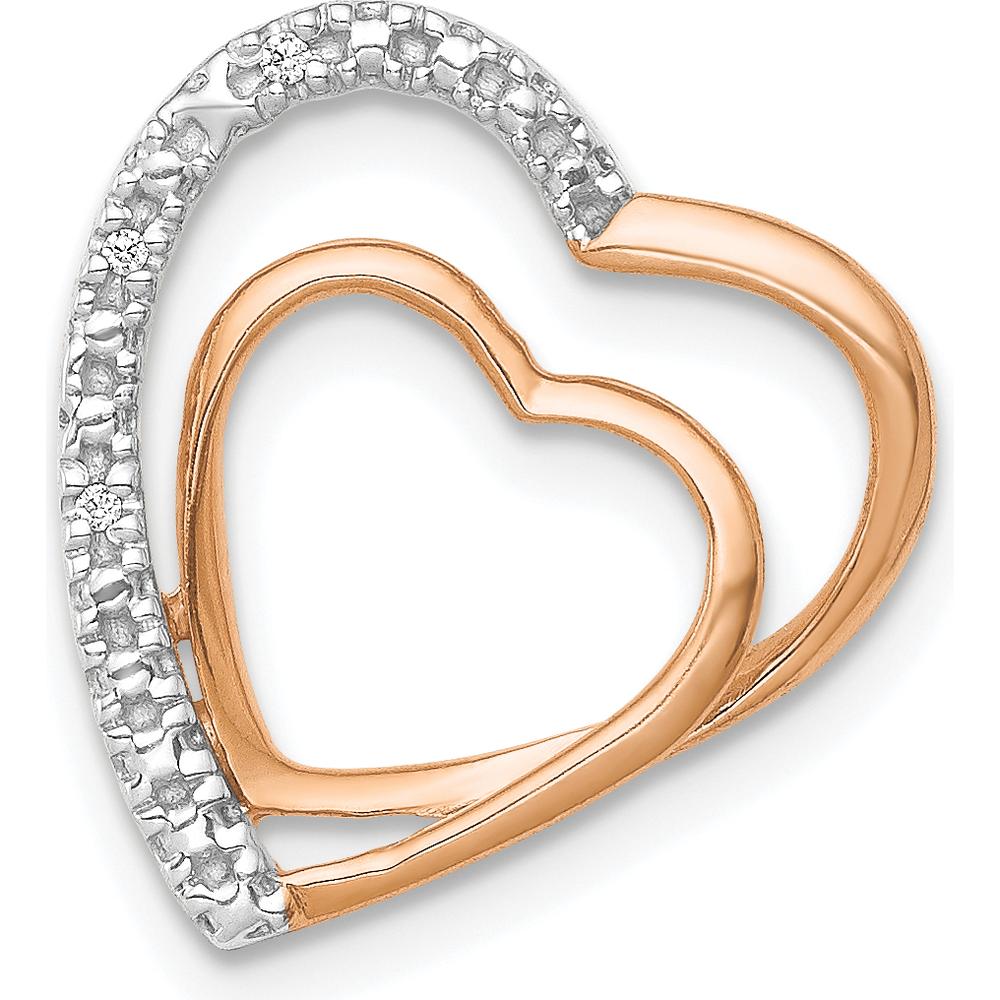 14K Rose Gold Double Heart Pendant with Natural Diamonds - 0.007 Carat Total Diamond Weight by Oro Pregiato