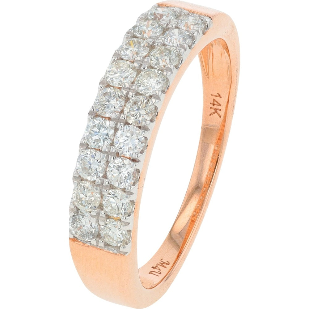 14K Rose Gold Double Row Band with Round Lab Grown Diamonds - 5/8 Carat Total Diamond Weight