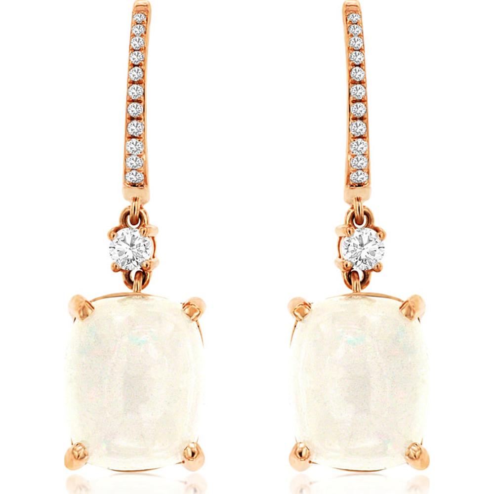 14K Rose Gold Drop Earrings with 5.70 Carat Oval Opals and 0.25 Carat Round Diamonds - Royal Jewelry
