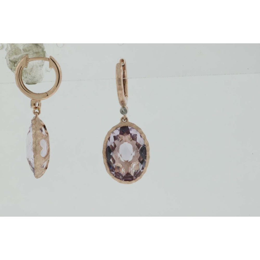 14K Rose Gold Drop Earrings with Bezel-Set Oval Amethysts and Diamond Accents - 9.00 Carat Total Amethyst Weight and 0.02 Carat Total Diamond Weight - Royal Jewelry