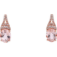 14K Rose Gold Drop Earrings with Oval Morganite - 3.33 Carats and Pavé Diamonds - 0.19 Carats Total Diamond Weight
