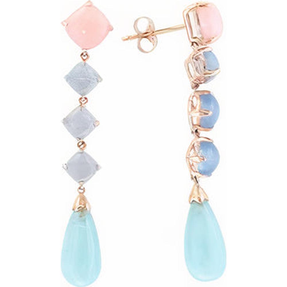 14K Rose Gold Drop Earrings with Pink Opal, Chalcedony, and Milky Aqua - 15.60 Carat Total Gemstone Weight