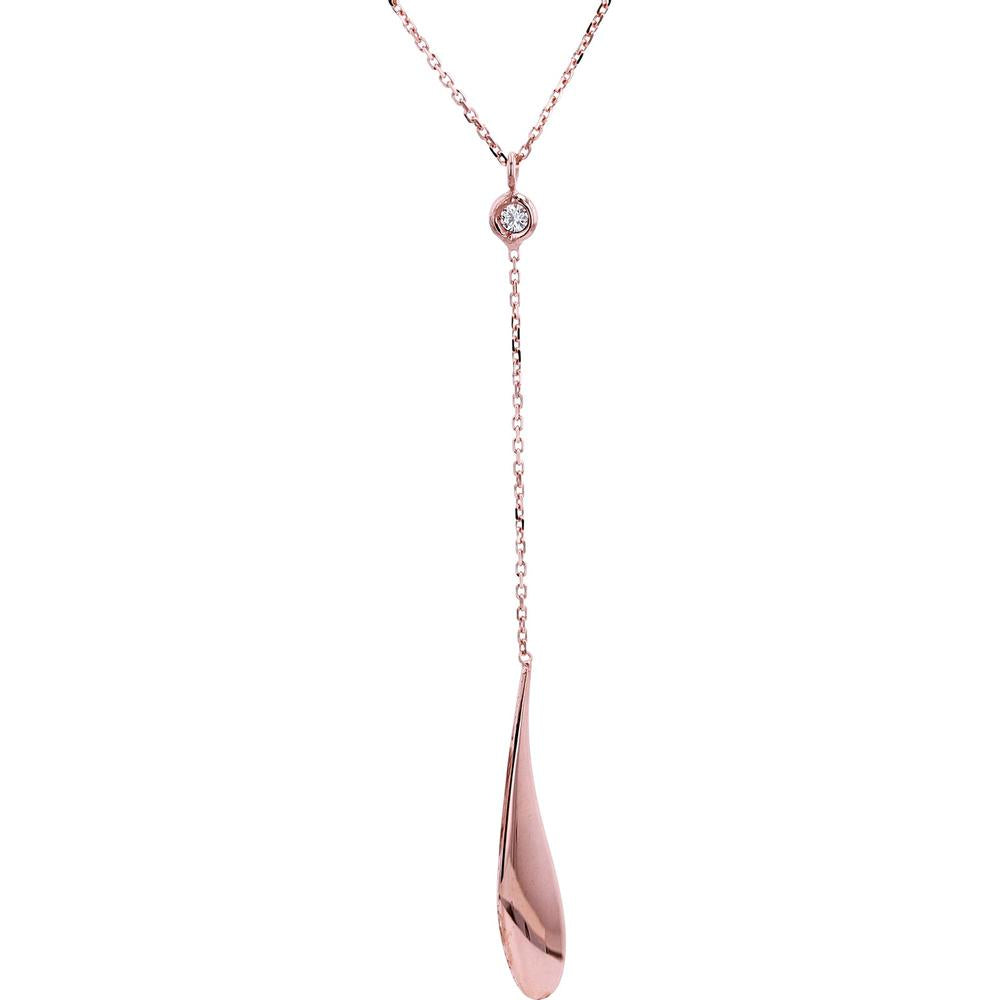 14K Rose Gold Drop Pendant with Bezel-Set Diamond - 0.025 Carats Total Diamond Weight