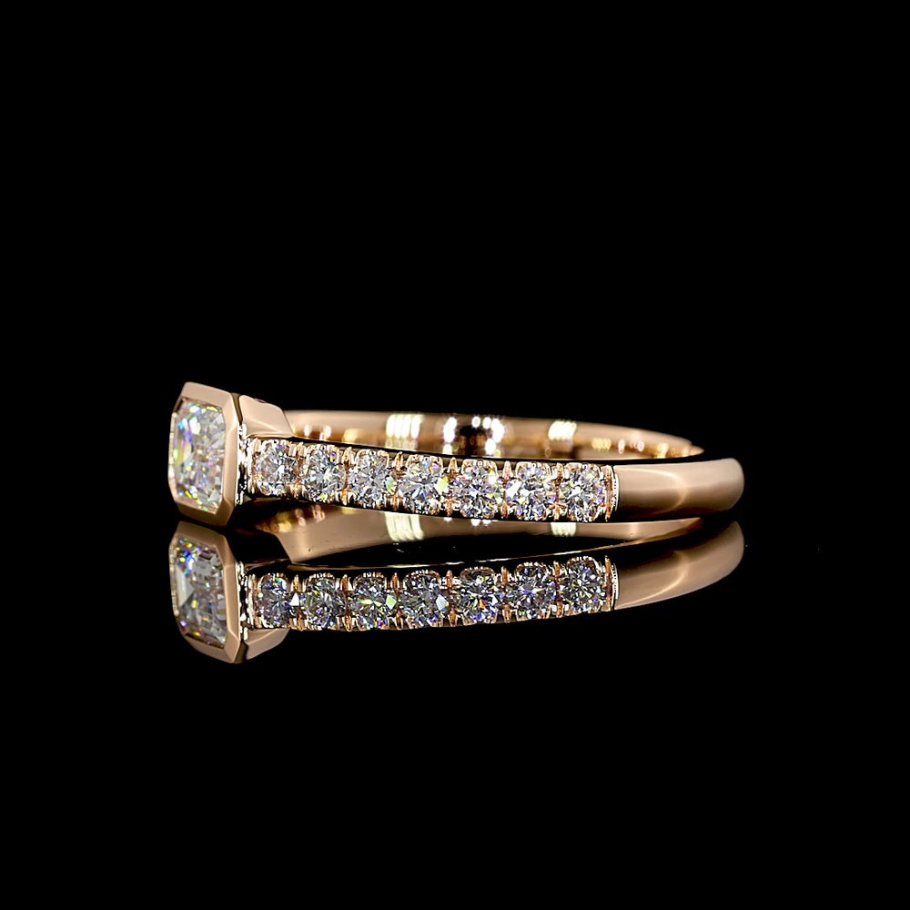 14K Rose Gold East-West Bezel Set Emerald Cut Lab Diamond Solitaire Shank Eternity Band - 0.68 Carat Total Diamond Weight - Covaloro Fine Jewelry