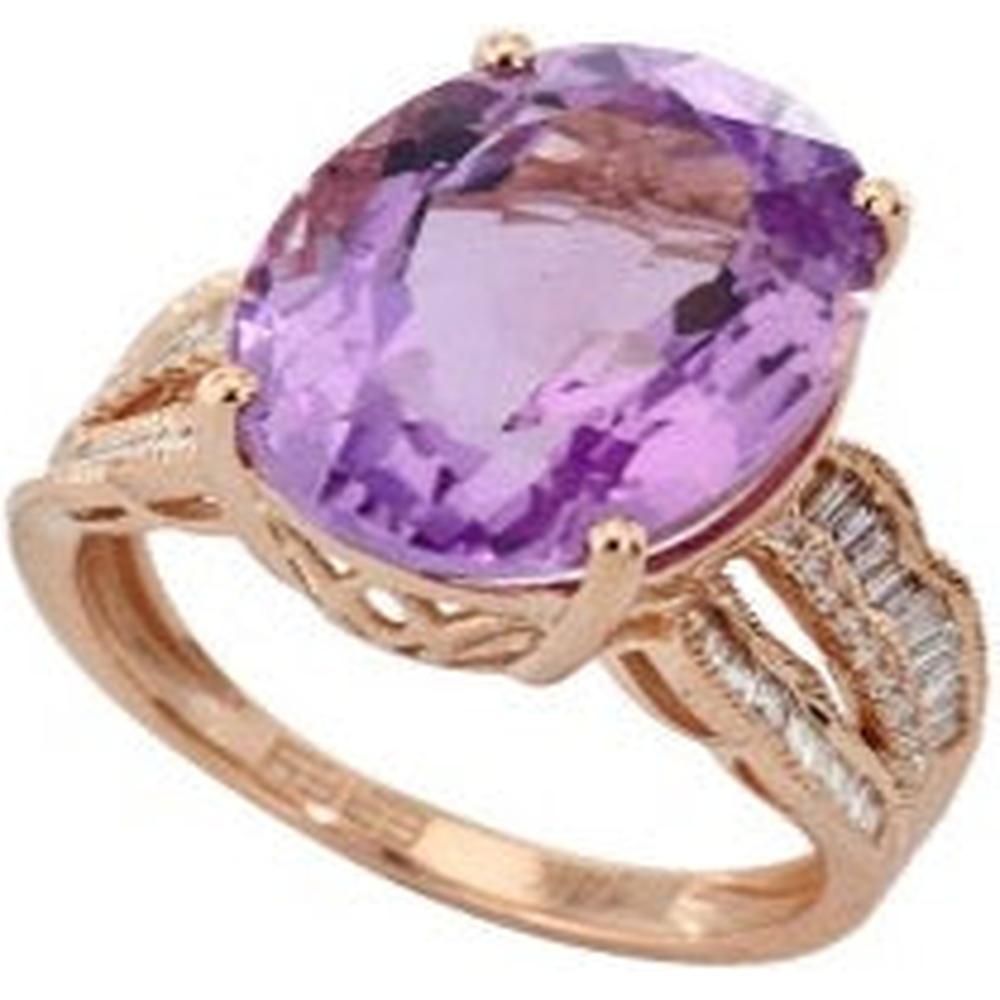 14K Rose Gold EFFY Amethyst Ring with Diamond Accents - 9.35 Carats Amethyst and 0.40 Carats Diamonds