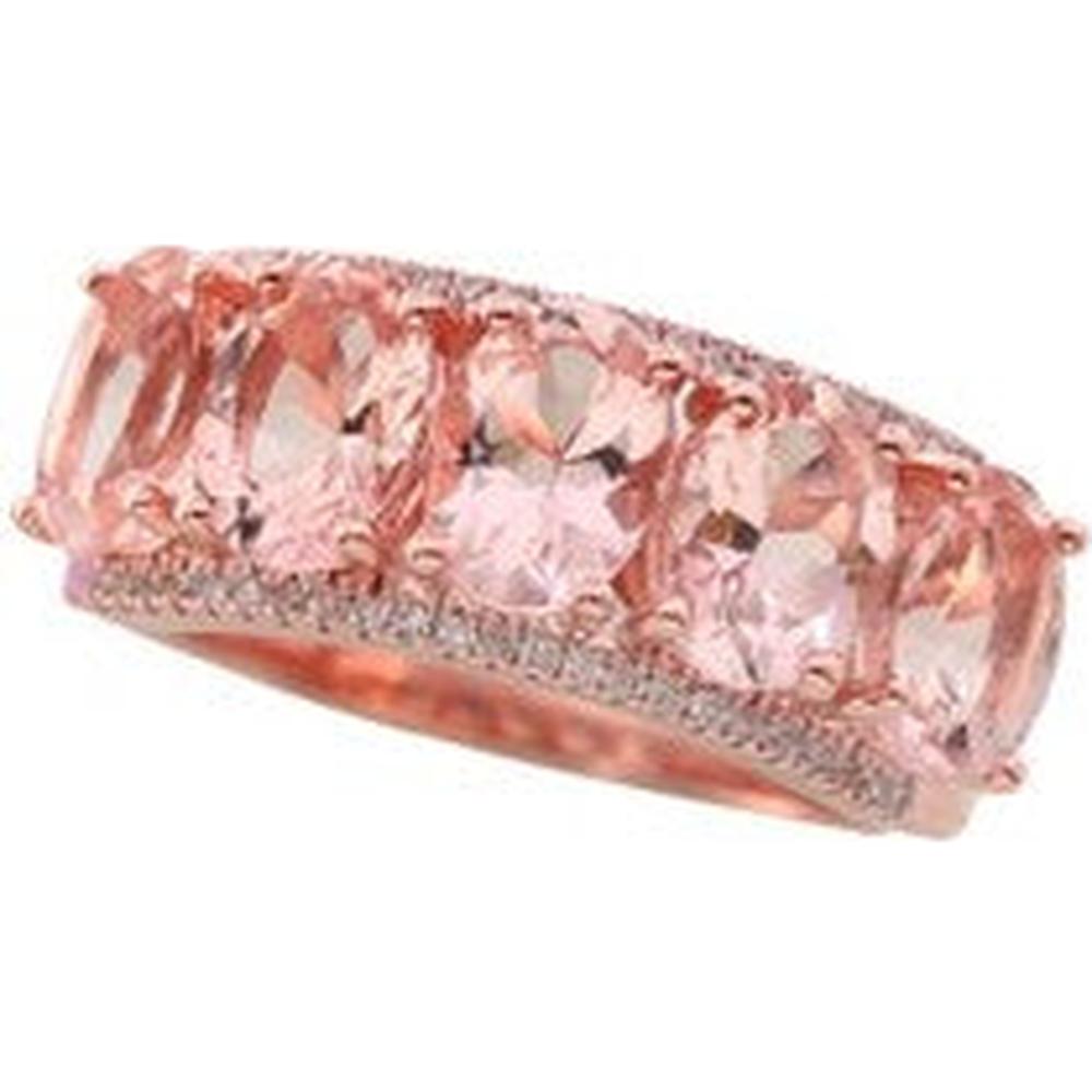 14K Rose Gold EFFY Cushion-Cut Morganite and Diamond Band Ring - 3.30 Carat Morganite, 0.13 Carat Diamond Total Weight