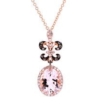 14K Rose Gold EFFY Fleur-De-Lis Pendant with 2.35 Carat Morganite and 0.23 Carat Diamond Halo Necklace