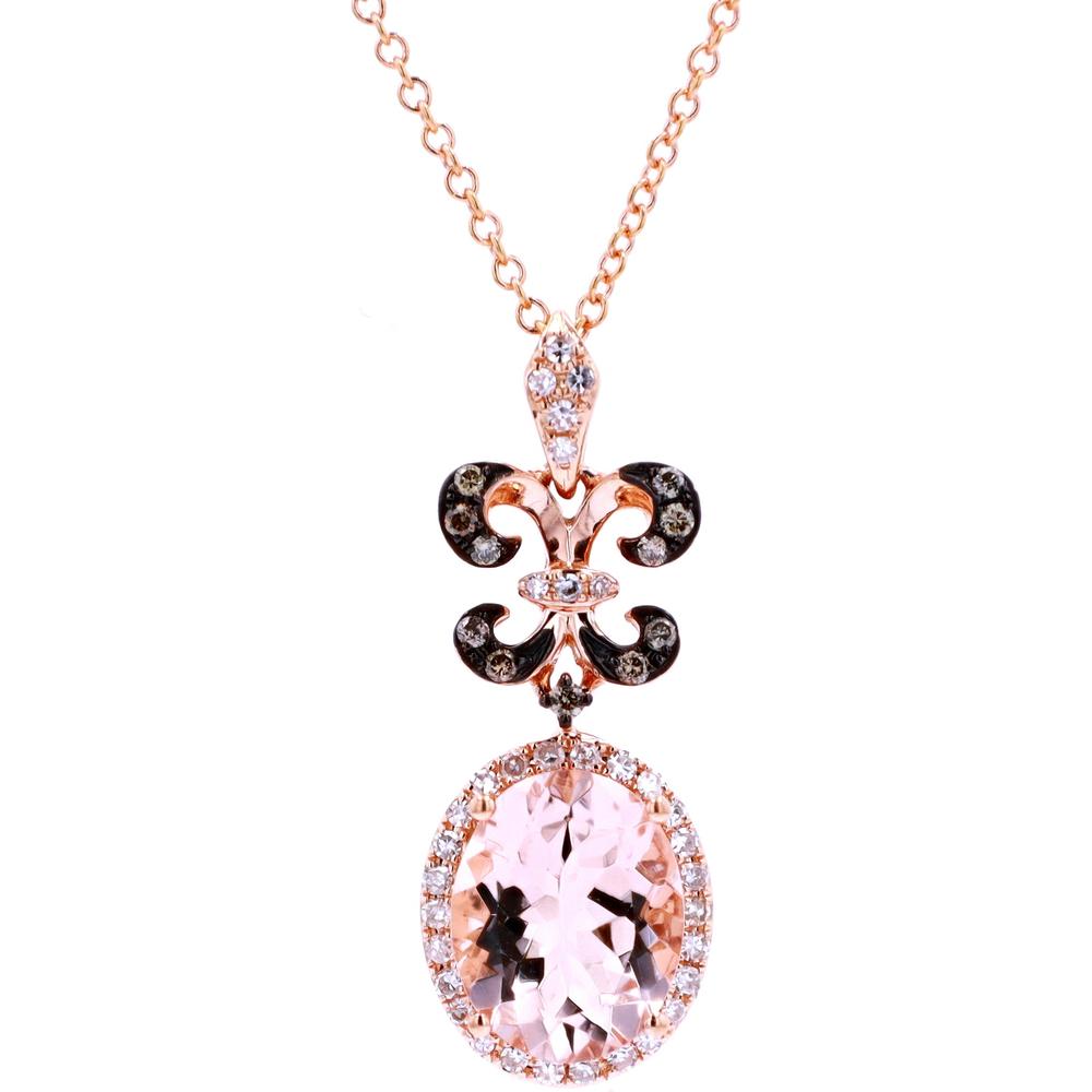 14K Rose Gold EFFY Fleur-De-Lis Pendant with 2.35 Carat Morganite and 0.23 Carat Diamond Halo Necklace