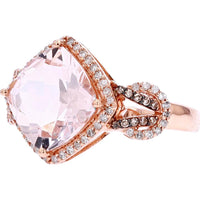 14K Rose Gold EFFY Halo Ring with Diagonal Cushion Cut Morganite and Pavé Diamond Accents - 3.50 Carat Morganite Total Color Weight, 0.34 Carat Total Diamond Weight