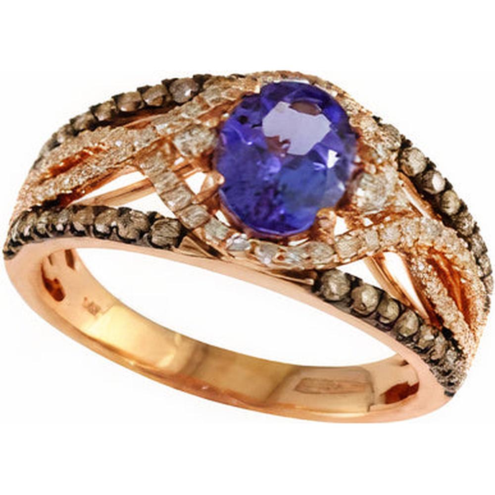 14K Rose Gold EFFY Halo Ring with Oval Tanzanite Center - 1.14 Carat Total Tanzanite Weight and 0.62 Carat Total Diamond Weight