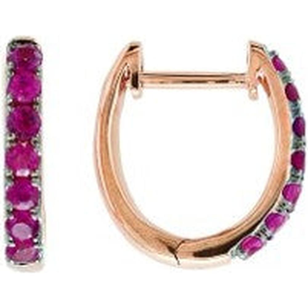 14K Rose Gold EFFY Huggie Hoop Earrings with Prong - Set Round Rubies - 0.67 Carat Total Ruby Weight