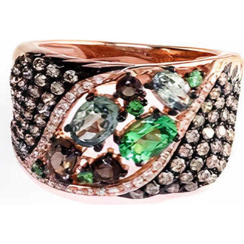 14K Rose Gold EFFY Multicolor Ring with Diamond, Tsavorite, Smoky Topaz, and Green Sapphire - 2.90 Carat Total Gem Weight