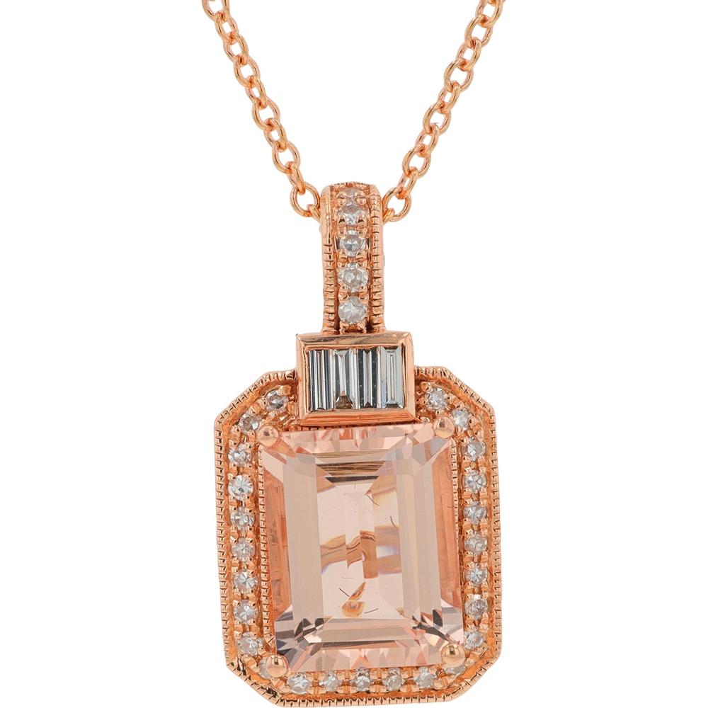 14K Rose Gold EFFY Necklace with 2.20 Carat Morganite and 0.18 Carat Diamond Halo
