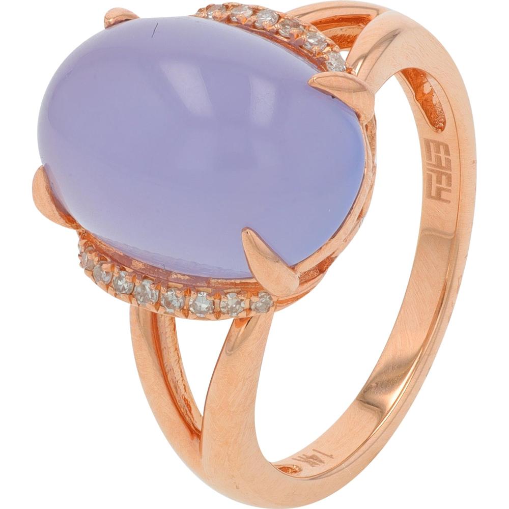 14K Rose Gold EFFY Oval Cabochon Chalcedony Halo Ring with Round Diamonds - 5.70 Carat Total Chalcedony Weight, 0.08 Carat Total Diamond Weight