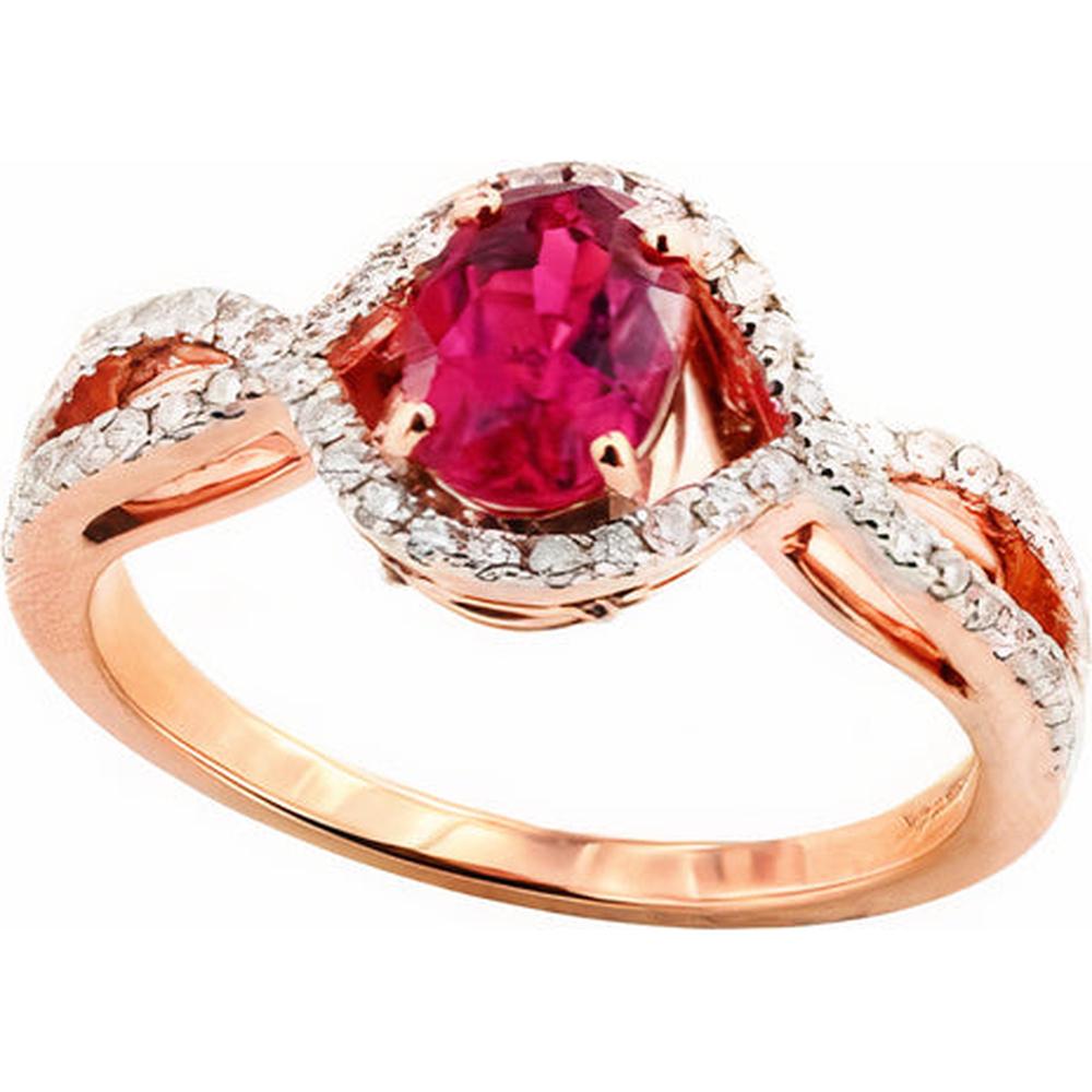 14K Rose Gold EFFY Oval Rubelite and Diamond Ring - 1.16 Carat Total Gem Weight