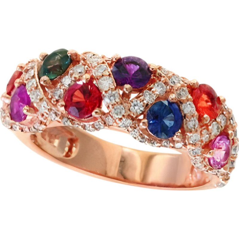 14K Rose Gold EFFY Rainbow Sapphire & Diamond Band - 2.06 Carats Total Weight