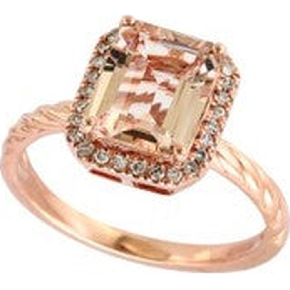 14K Rose Gold EFFY Ring with 2.05 Carat Emerald-Cut Morganite and 0.13 Carat Diamond Halo