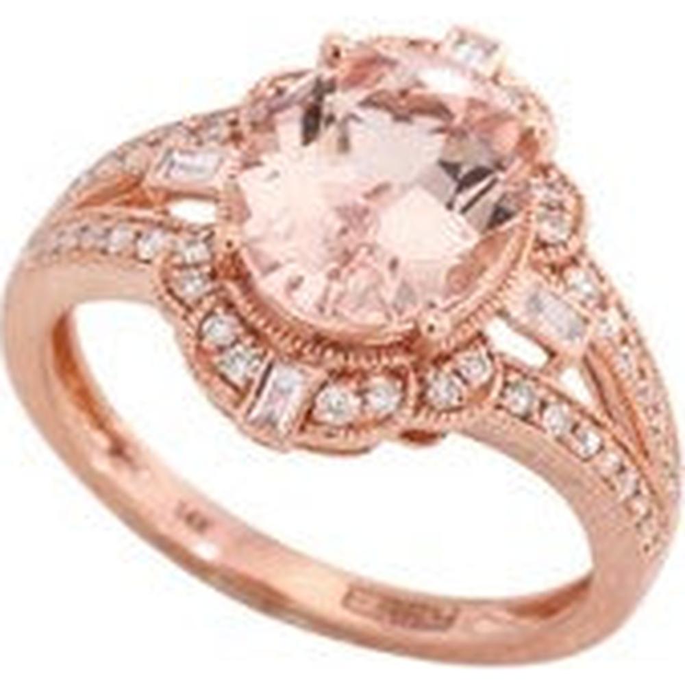 14K Rose Gold Effy Ring with 2.35 Carat Oval Morganite and 0.32 Carat Diamond Accents