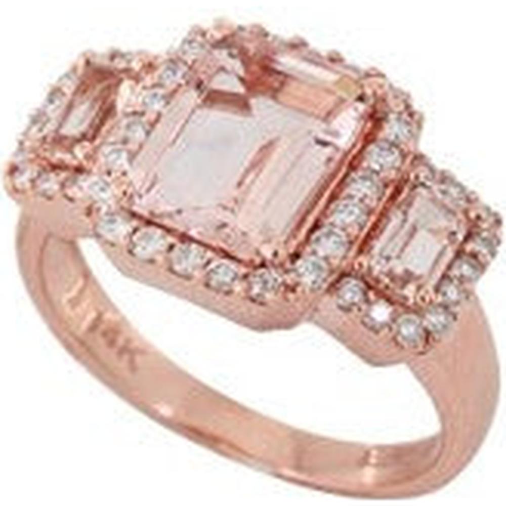 14K Rose Gold EFFY Ring with 2.42 Carat Emerald-Cut Morganite and 0.41 Carat Diamond Accents