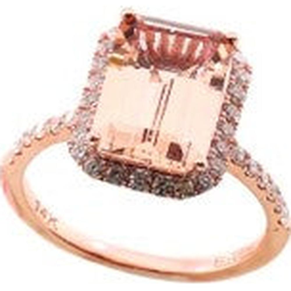 14K Rose Gold EFFY Ring with 3.80 Carat Emerald-Cut Morganite and 0.49 Carat Diamond Halo
