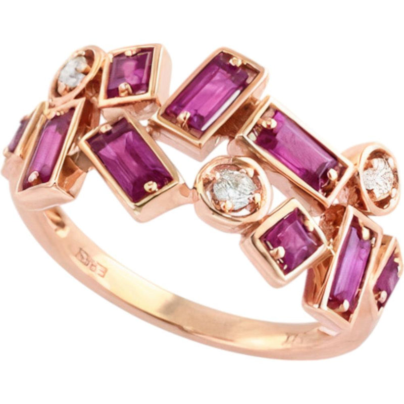 14K Rose Gold EFFY Ring with Baguette Rubies and Round Diamonds - 0.98 Carats Total Ruby Weight, 0.09 Carats Diamond Weight