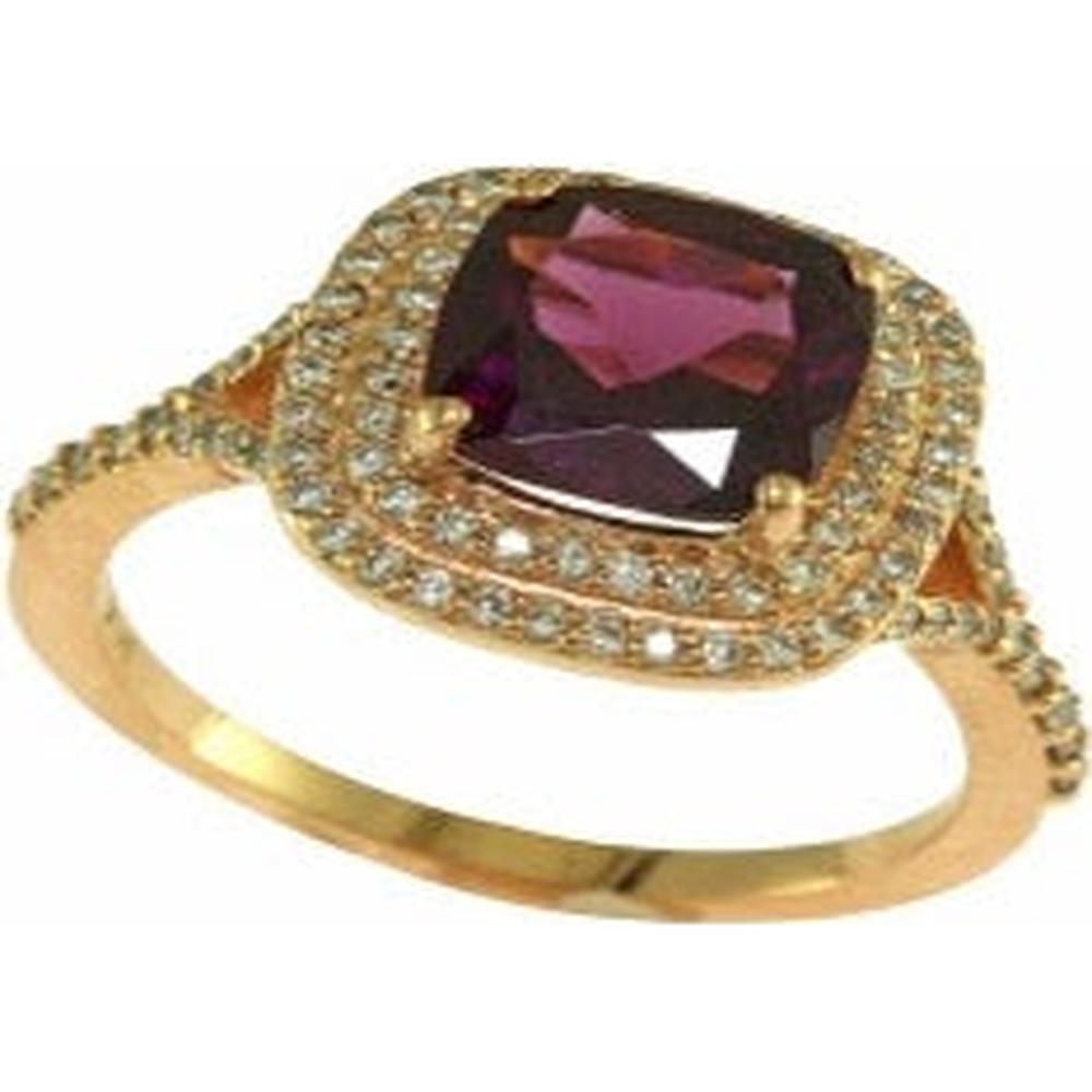 14K Rose Gold EFFY Ring with Cushion-Cut Rhodolite (2.95ct) and Diamond Halo (0.39 Carat Total)