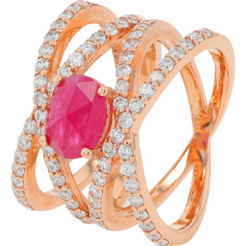 14K Rose Gold EFFY Ruby and Diamond Openwork Statement Ring - 0.86 Carats Ruby, 1.00 Carats Diamond Total Weight