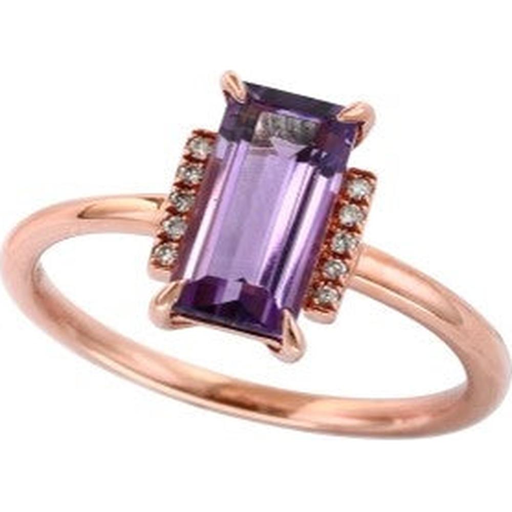 14K Rose Gold Emerald-Cut Amethyst and Diamond Accent Ring by EFFY - 1.50 Carat Amethyst, 0.04 Carat Diamonds