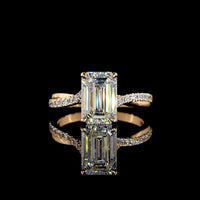 14K Rose Gold Emerald Cut Lab Diamond Solitaire Ring with Pave Shank - 2.76 Carat Total Weight IGI Certified E VVS1 - Covaloro Fine Jewelry