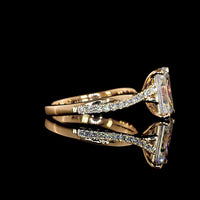 14K Rose Gold Emerald Cut Lab Diamond Solitaire Ring with Pave Shank - 2.76 Carat Total Weight IGI Certified E VVS1 - Covaloro Fine Jewelry