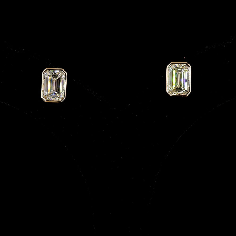 14K Rose Gold Emerald Cut Lab Diamond Stud Earrings in Bezel Setting - 5.08 Carat Total Weight (D VVS2 & E VVS2) - Covaloro Fine Jewelry