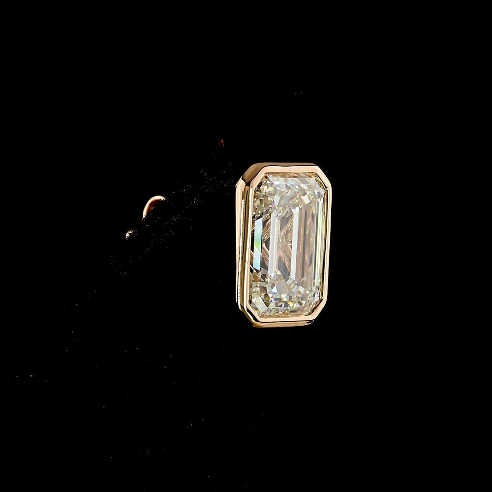 14K Rose Gold Emerald Cut Lab Diamond Stud Earrings in Bezel Setting - 5.08 Carat Total Weight (D VVS2 & E VVS2) - Covaloro Fine Jewelry