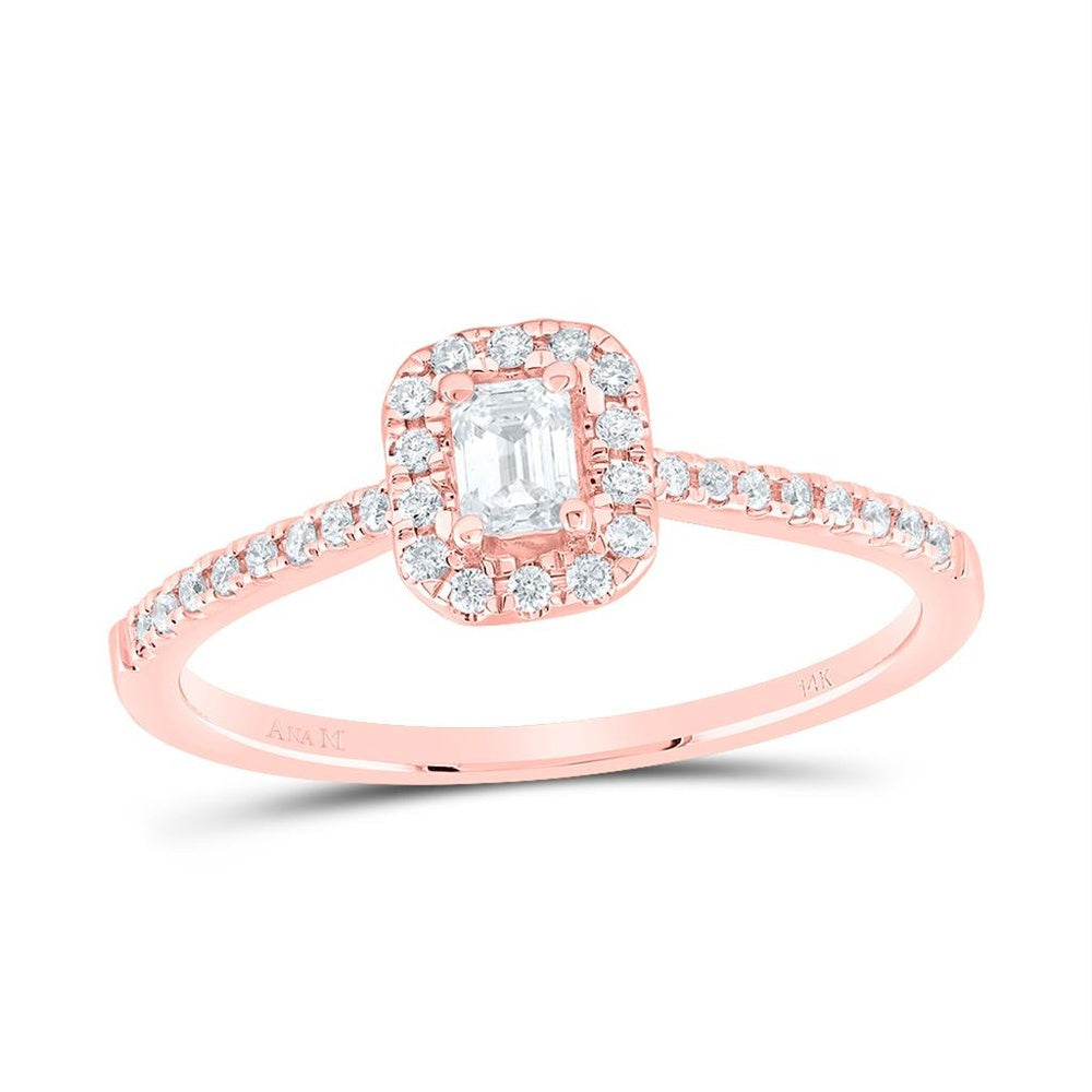 14K Rose Gold Emerald Diamond Ring - 1/3 Carat Total Gemstone Weight